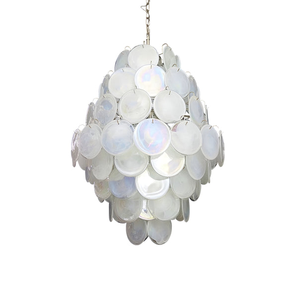 Huge Vintage Murano White Disks Chandelier