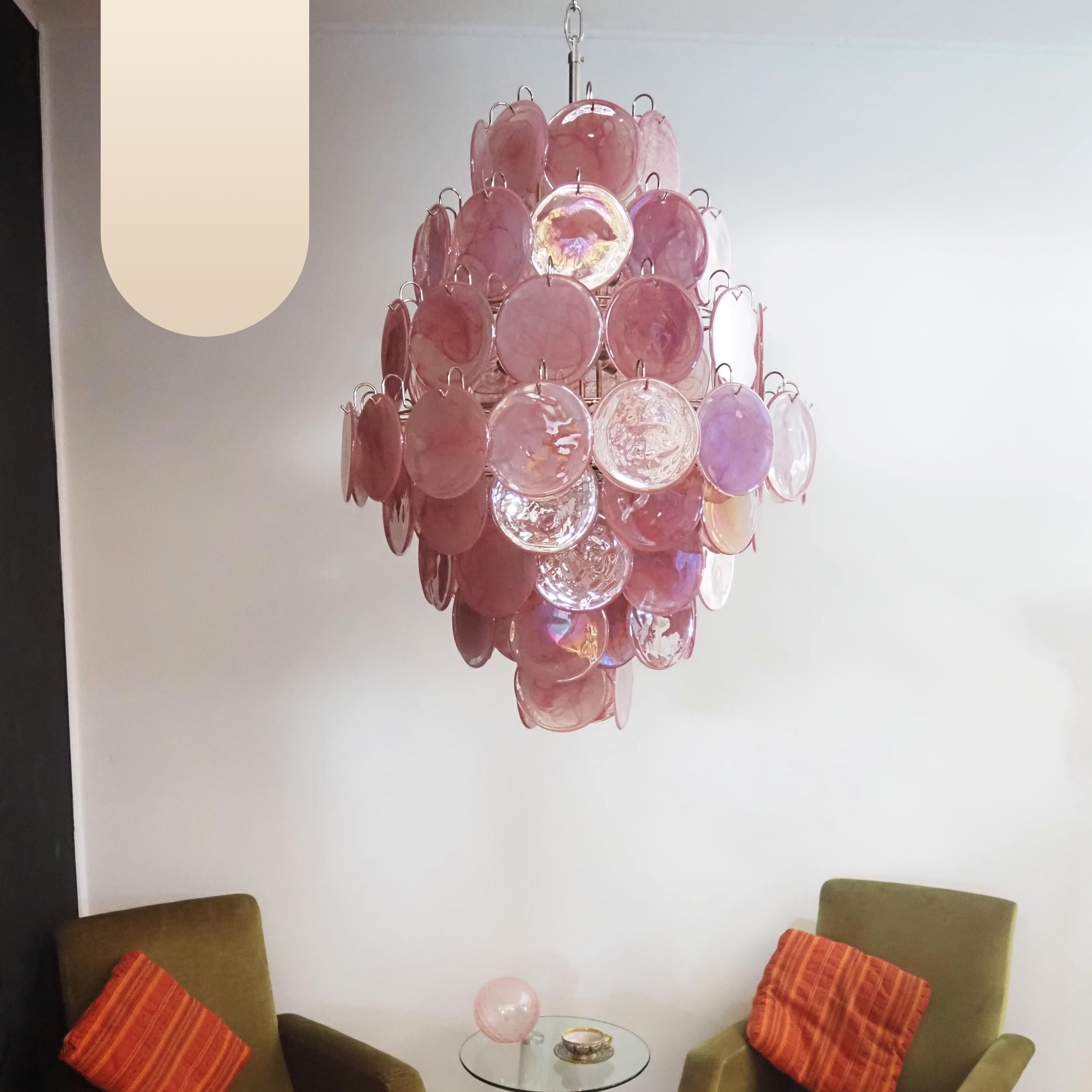 Huge Vintage Murano Pink Disks Chandelier