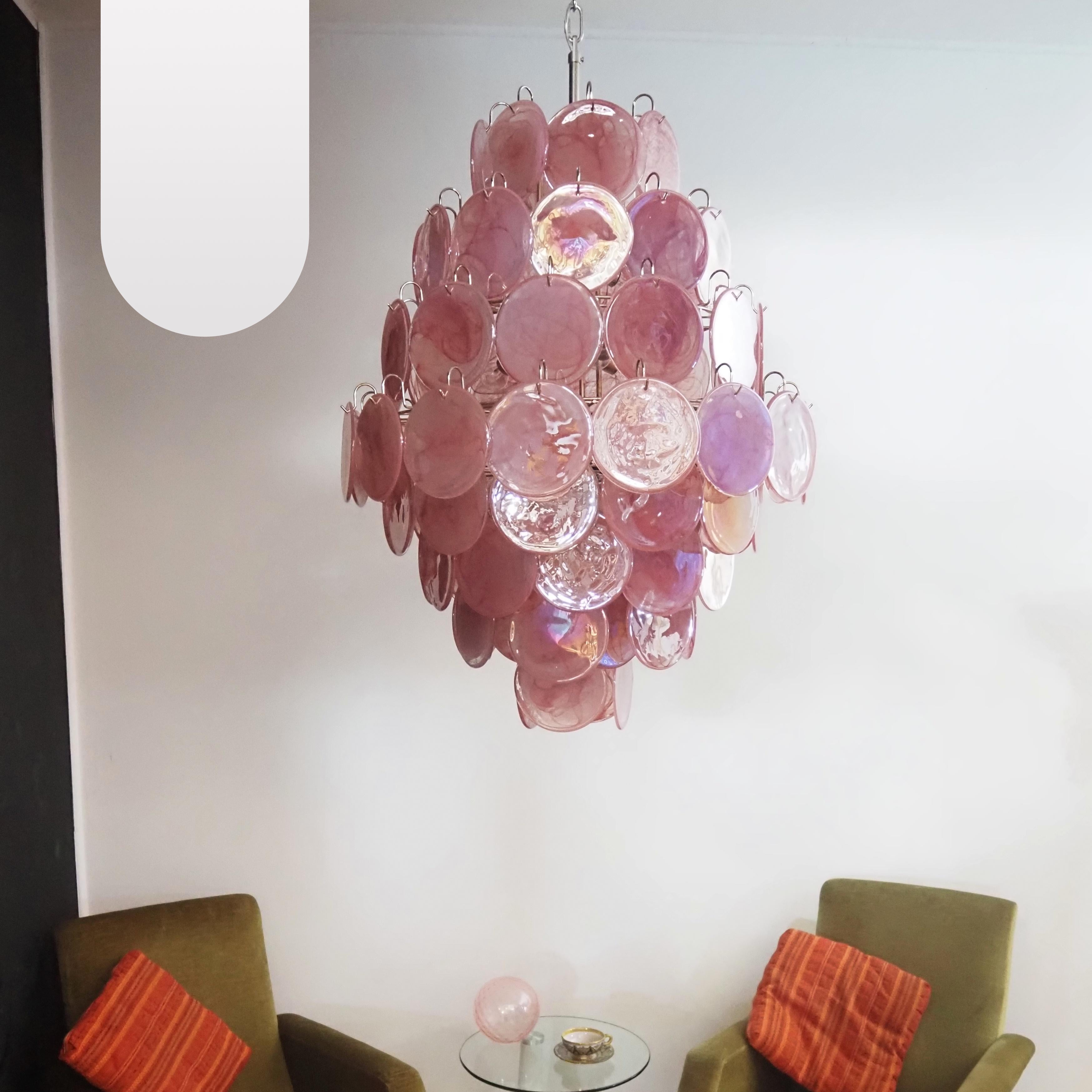 Huge Vintage Murano Pink Disks Chandelier