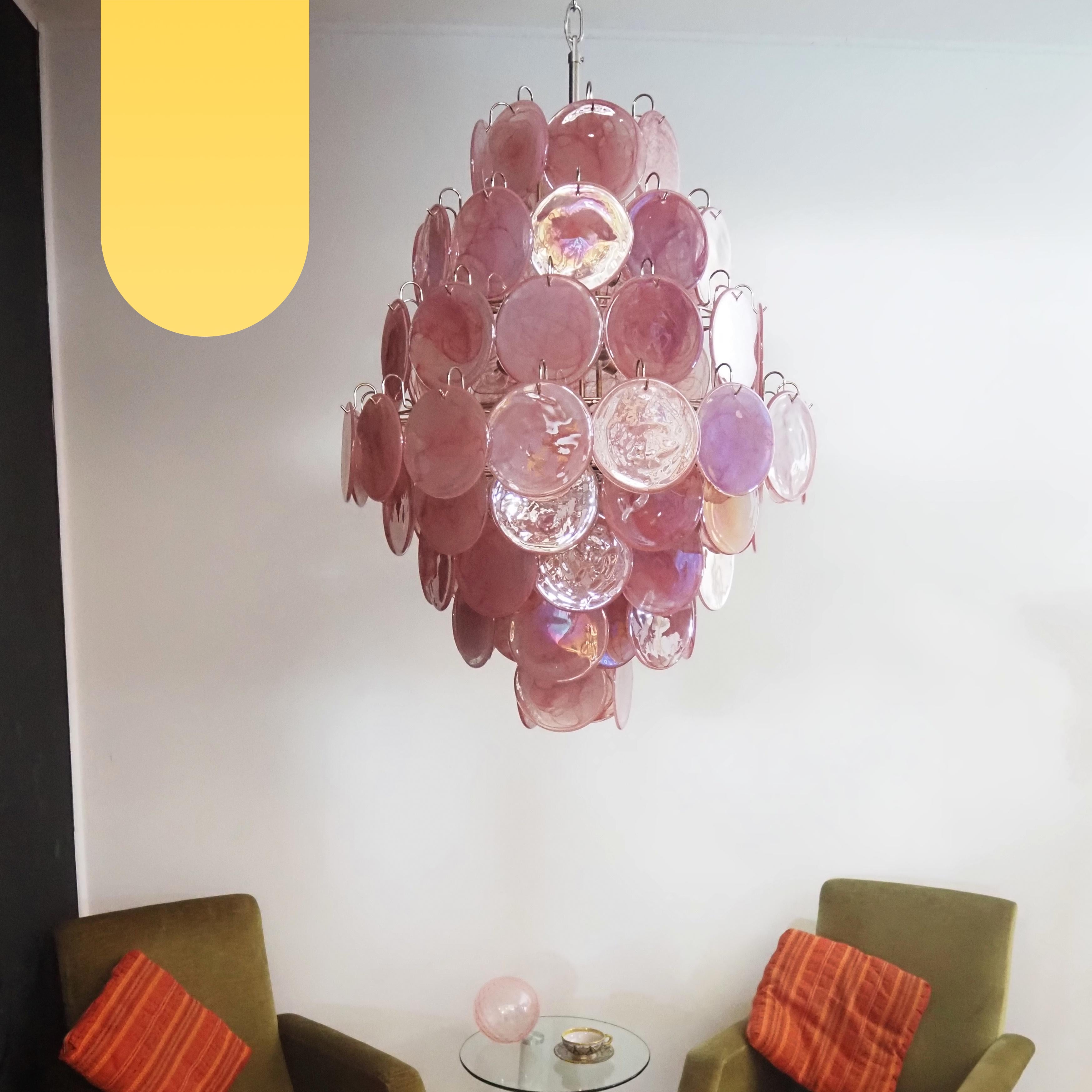 Huge Vintage Murano Pink Disks Chandelier