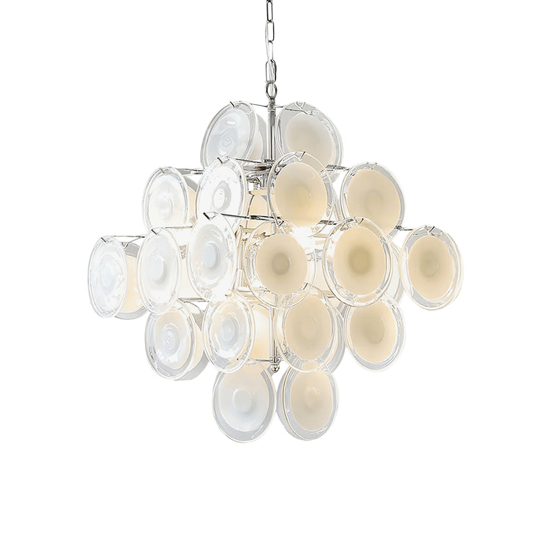 Round White Transparent Glass Disc Chandelier | Korewolamp