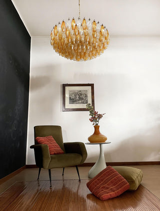 Murano Faceted Transparent Amber Glass Chandelier