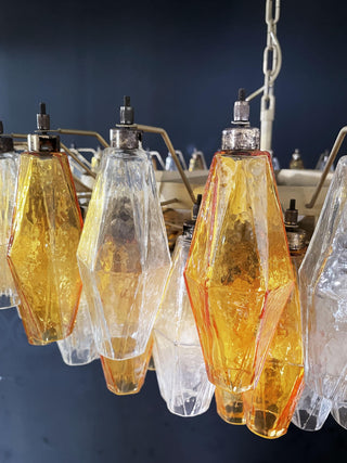 Murano Faceted Transparent Amber Glass Chandelier