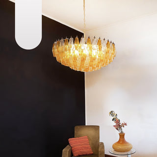 Murano Faceted Transparent Amber Glass Chandelier