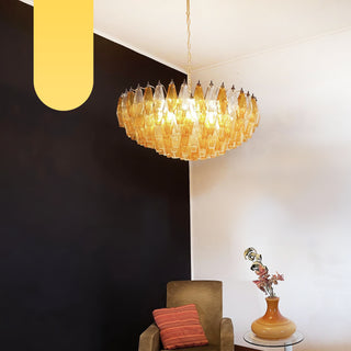 Murano Faceted Transparent Amber Glass Chandelier