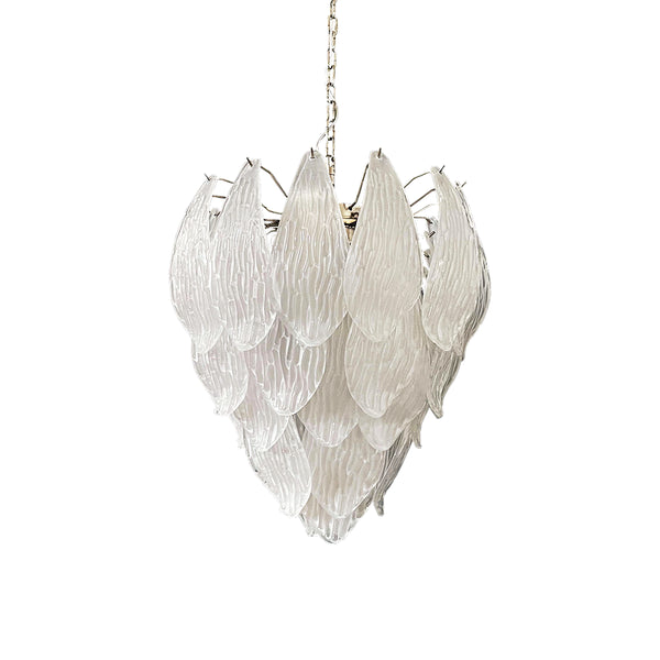 Murano Frosted Carved Glass Leaves Chandelier