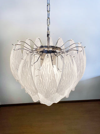 Murano Frosted Carved Glass Leaves Chandelier