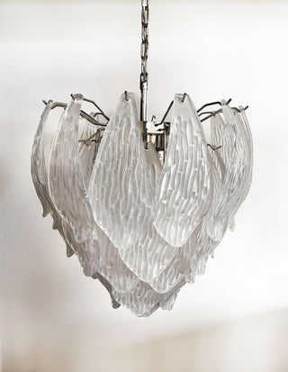 Murano Frosted Carved Glass Leaves Chandelier