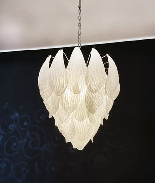 Murano Frosted Carved Glass Leaves Chandelier