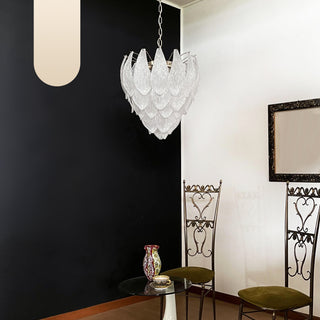 Murano Frosted Carved Glass Leaves Chandelier