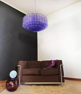 Murano Large Amethyst Glass Tube Chandelier