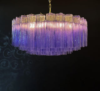 Murano Large Amethyst Glass Tube Chandelier