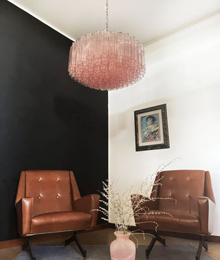 Murano Large Pink Glass Tube Chandelier