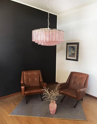 Murano Large Pink Glass Tube Chandelier