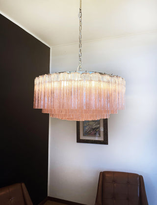 Murano Large Pink Glass Tube Chandelier