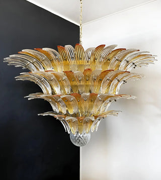 Murano Palmette Glass Amber Trasparent Chandelier