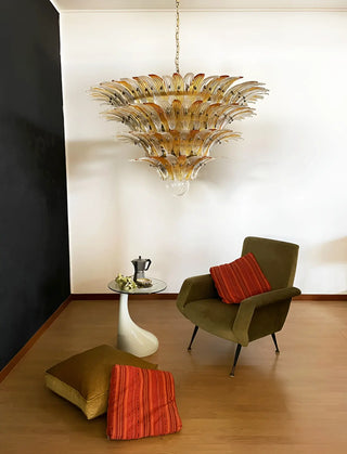 Murano Palmette Glass Amber Trasparent Chandelier