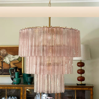 Murano Pink Glass Tube Chandelier