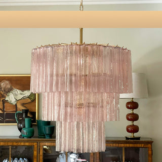 Murano Pink Glass Tube Chandelier