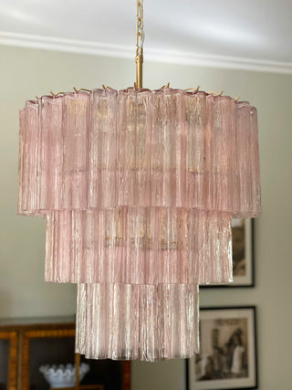 Murano Pink Glass Tube Chandelier