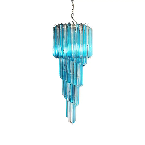 Murano Spiral Transparent Blue Prism Glass Chandelier