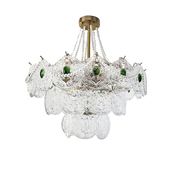 Vintage Iron Art Emerald Glass Ceiling Chandeliers