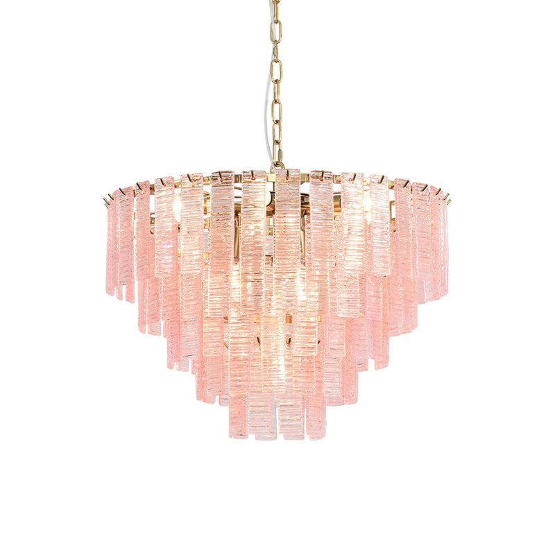 Pink Ridged Glass Rectangle Chandelier | Korewolamp