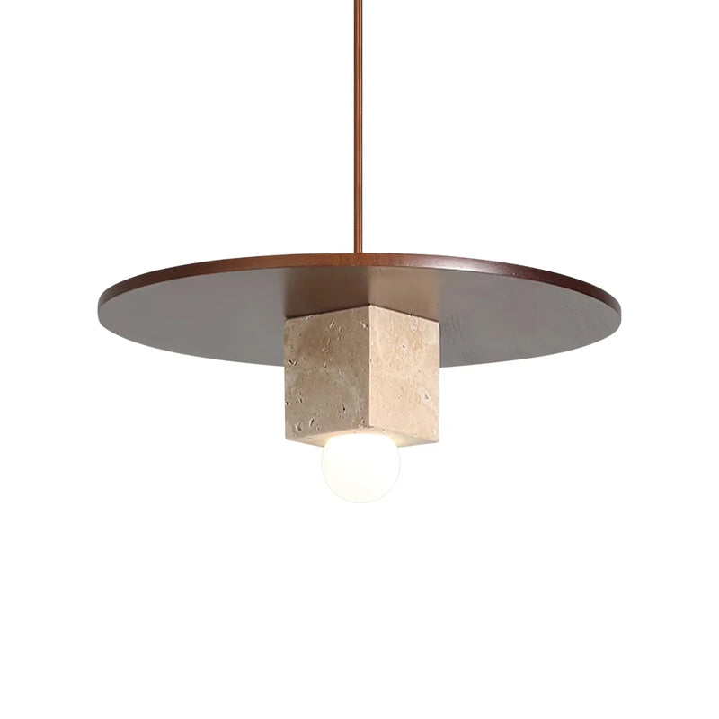 Round Wood Square Travertine Pendant Light | Korewolamp