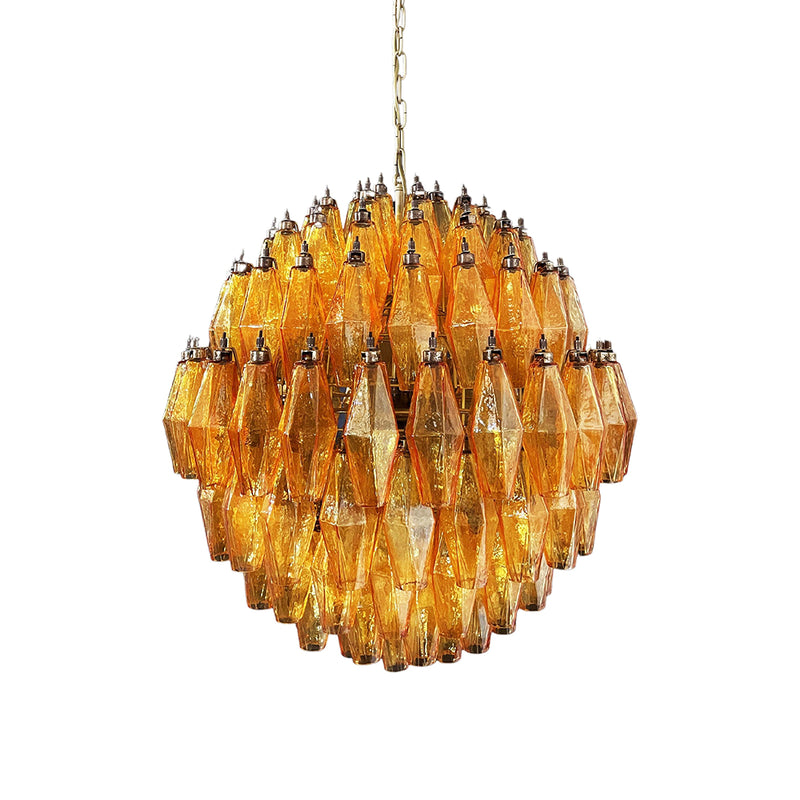 Spherical Murano Poliedri Amber Glass Chandelier | Korewolamp