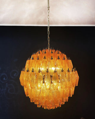 Spherical Murano Poliedri Amber Glass Chandelier