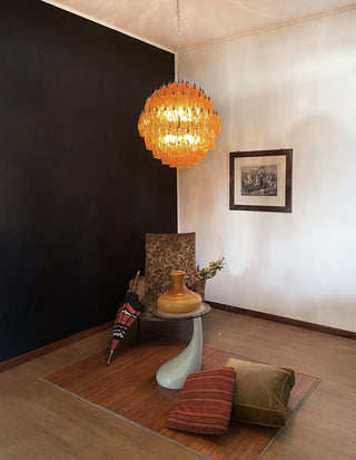 Spherical Murano Poliedri Amber Glass Chandelier