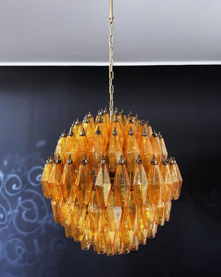 Spherical Murano Poliedri Amber Glass Chandelier