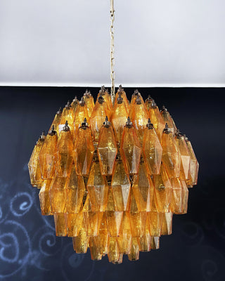 Spherical Murano Poliedri Amber Glass Chandelier