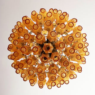 Spherical Murano Poliedri Amber Glass Chandelier