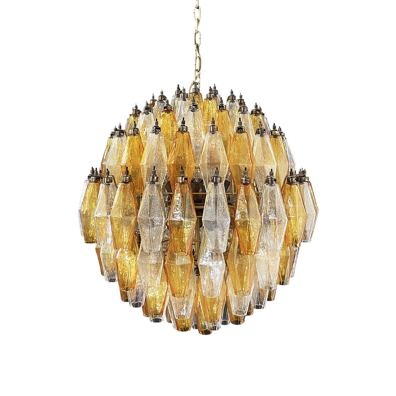 Spherical Murano Poliedri Amber Transparent Glass Chandelier | Korewolamp