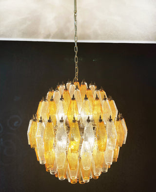 Spherical Murano Poliedri Amber Transparent Glass Chandelier