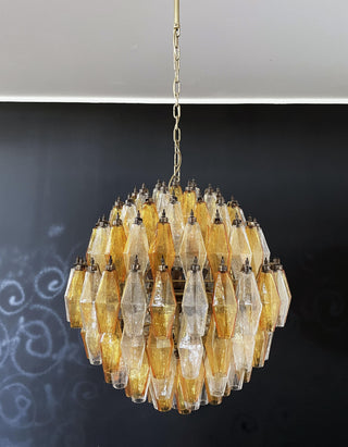 Spherical Murano Poliedri Amber Transparent Glass Chandelier