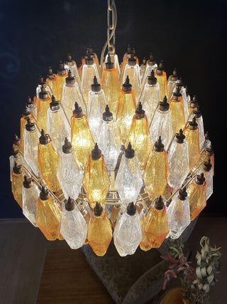 Spherical Murano Poliedri Amber Transparent Glass Chandelier