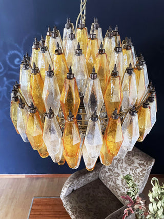 Spherical Murano Poliedri Amber Transparent Glass Chandelier