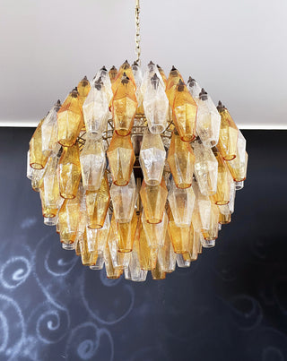 Spherical Murano Poliedri Amber Transparent Glass Chandelier