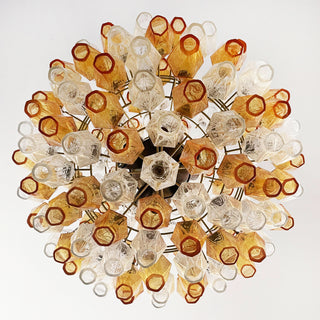 Spherical Murano Poliedri Amber Transparent Glass Chandelier