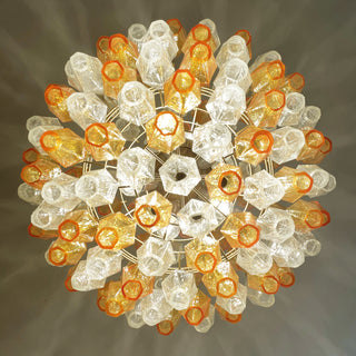 Spherical Murano Poliedri Amber Transparent Glass Chandelier