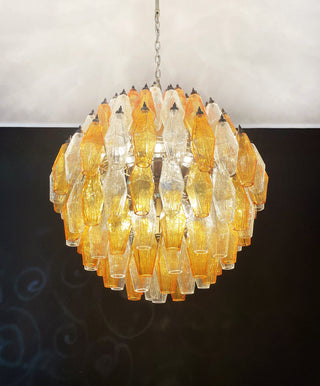 Spherical Murano Poliedri Amber Transparent Glass Chandelier