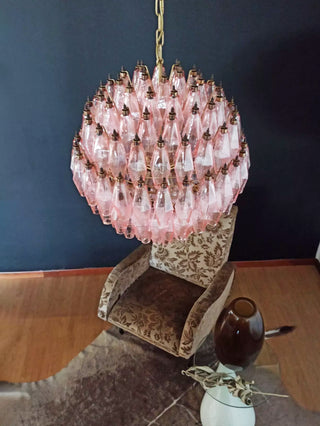 Spherical Murano Poliedri Pink Glass Chandelier