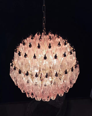 Spherical Murano Poliedri Pink Glass Chandelier