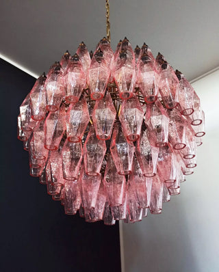 Spherical Murano Poliedri Pink Glass Chandelier