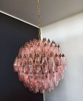 Spherical Murano Poliedri Pink Glass Chandelier