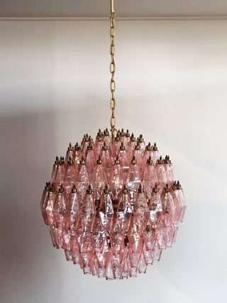 Spherical Murano Poliedri Pink Glass Chandelier