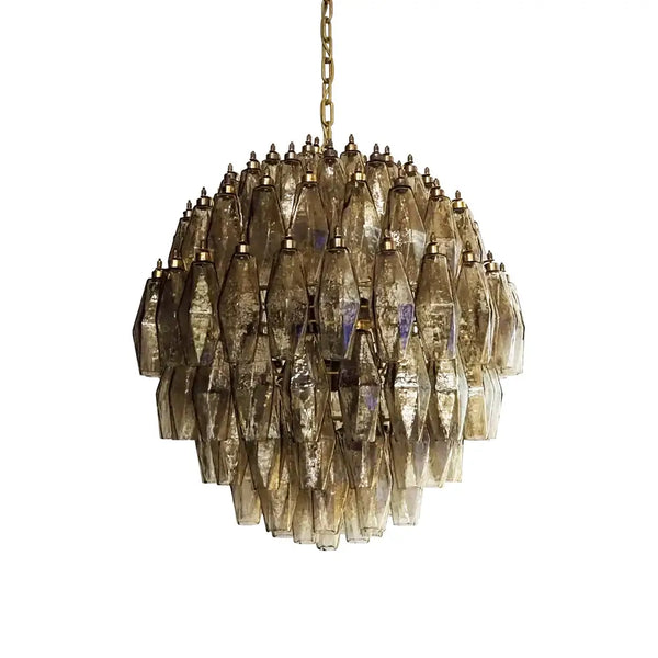 Spherical Murano Poliedri Smoked Glass Chandelier