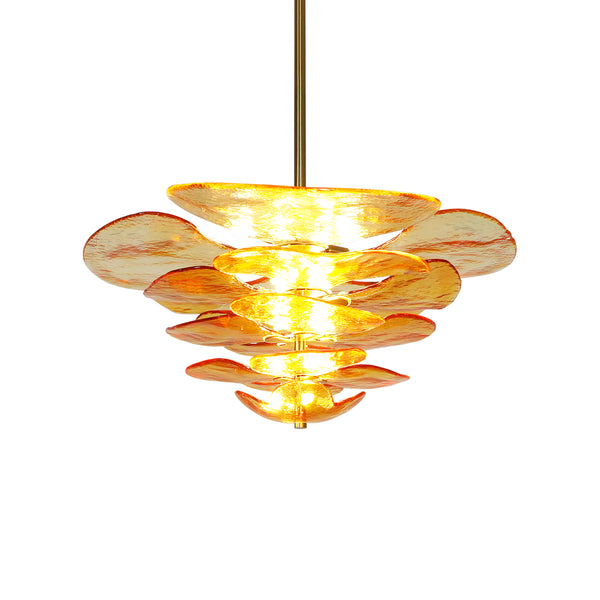 Leaf-Shaped Amber Textured Glass Chandelier